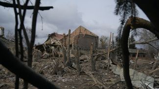 The ruins of recreation center in the town of Byshiv, outside Kyiv, after Russian bombardment.