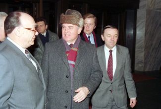 Gorbachev immediately before the press conference during which he would announce his resignation. Moscow, December 26, 1991