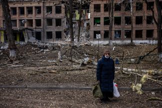 The aftermath of Russian shelling in Vasylkiv (outside Kyiv), which witnessed the second day of fighting for control of the nearby military airfield.