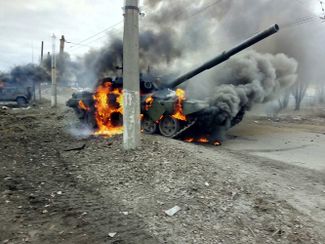 Destroyed heavy equipment outside the city of Sumy (225 miles east of Kyiv). Russia’s Defense Ministry does not publish data about its combat losses in Ukraine. The government in Kyiv claims its military has destroyed 146 Russian tanks. These data cannot be verified.