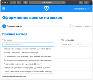 The interface for Krasnoyarsk’s digital permit application service.