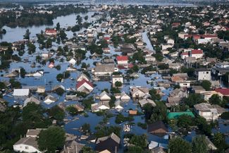 Вид на затопленные районы Херсона