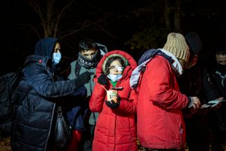  A 13-person family of Iraqi Kurds that applied for asylum in Poland, but was pushed back to the border with Belarus. October 10, 2021. 