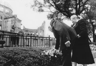 Sakharov and Bonner during a visit to the Hiroshima Peace Memorial Museum in Japan. November 4, 1989.