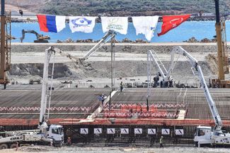 Construction work on the Akkuyu Nuclear Power Plant. Erdogan and Vladimir Putin both attended a ceremony to mark the site's opening on April 3, 2018.