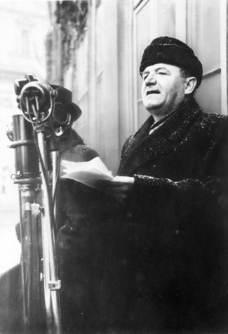 Czechoslovak Prime Minister and Czechoslovak Communist Party head Klement Gottwald addressed Communist supporters in Prague’s Old Town Square, February 21, 1948