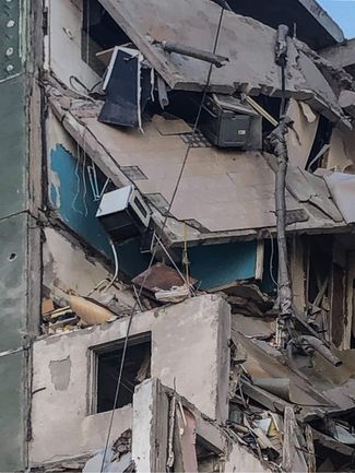 Apartments destroyed by an explosion on Chornovol Street