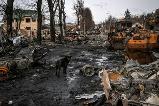 Destroyed war machines litter the streets of Bucha, just outside Kyiv.