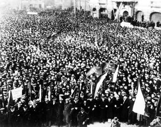 A rally in support of the Communist Party in Czechoslovakia in Prague’s Old Town Square, February 21, 1948