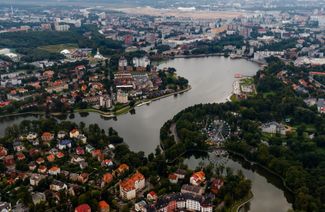 A birds-eye view of Kaliningrad, Russia. August 2017.