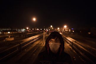 Saeed is nineteen years old. He smokes a lot, though he insists that he started smoking only after having left Chechnya. He wears a mask not because he wishes to hide his identity, but because he shaved his beard and is embarrassed about it. Brest, November 12, 2016.